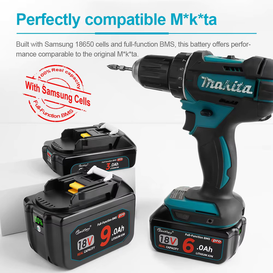 Waitley Battery Pro Akku für Makita 18V Elektrowerkzeuge mit Samsung-Zellen, Ersatz für BL1860, Schwarz, 3000 mAh - Bild 2