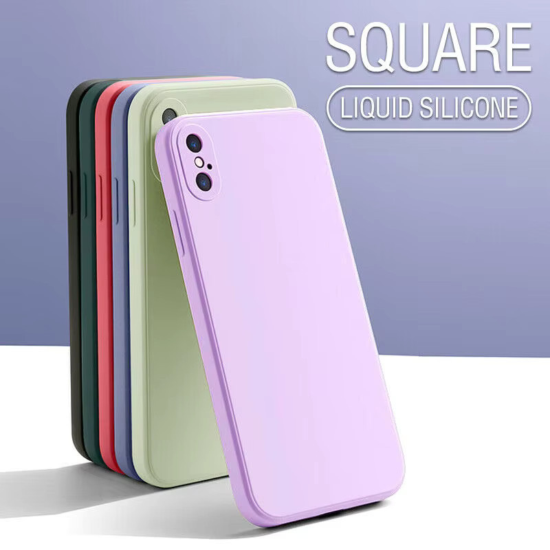 Stoßfeste quadratische Flüssigsilikon-Handyhülle für iPhone 15 14 13 12 11 Pro Max Mini X XR XS 7 8 Plus in Rot und Lila - Bild 2