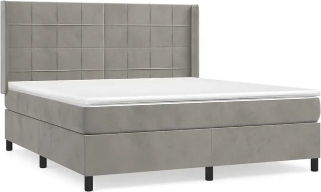 vidaXL Boxspringbett mit Matratze in Hellgrau aus Samt, Hybridbett mit Taschenfederkern, B/T/H: 180 x 200 x 128 cm - Bild 1