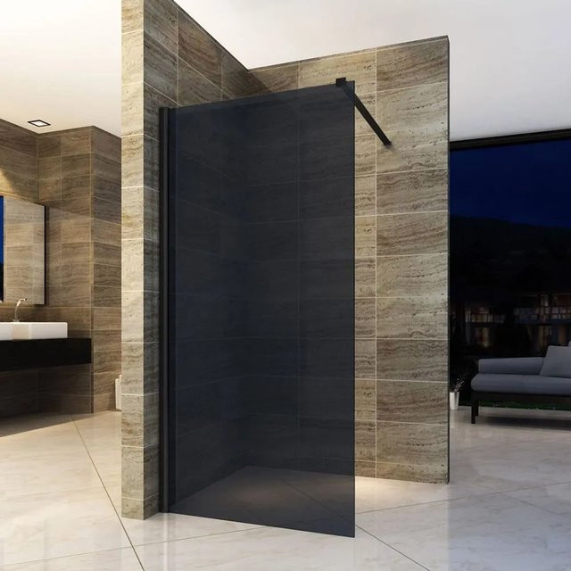 Aloni Walk-In Duschwand aus Rauchglas mit Easy-Clean-Beschichtung, Schwarz, B: 80 cm, H: 200 cm, Glasstärke: 8 mm - Bild 1