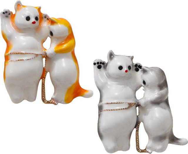 Brosche Cartoon Katze, Messing, Bunt, Unisex - Bild 1