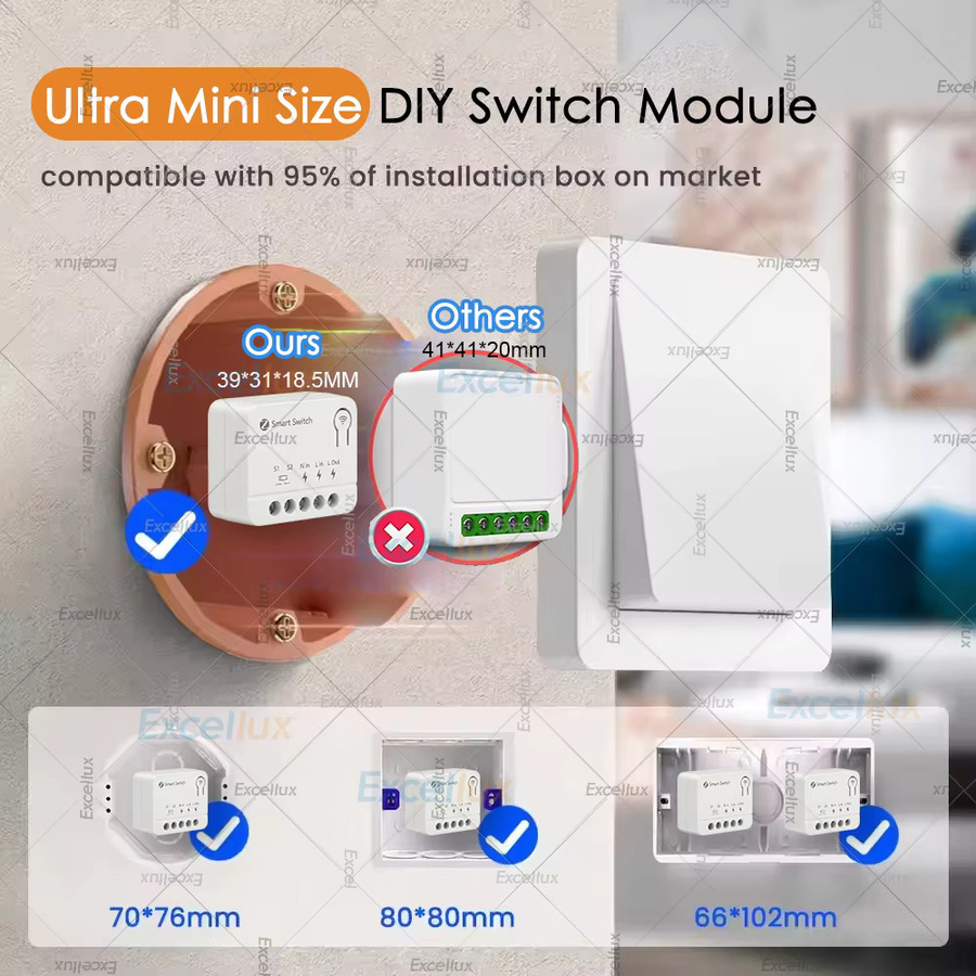 Excellux Mini Zigbee Smart Switch Modul 10A in Weiß für DIY Beleuchtungssteuerung, kompatibel mit Home Assistant und Zigbee2MQTT - Bild 2