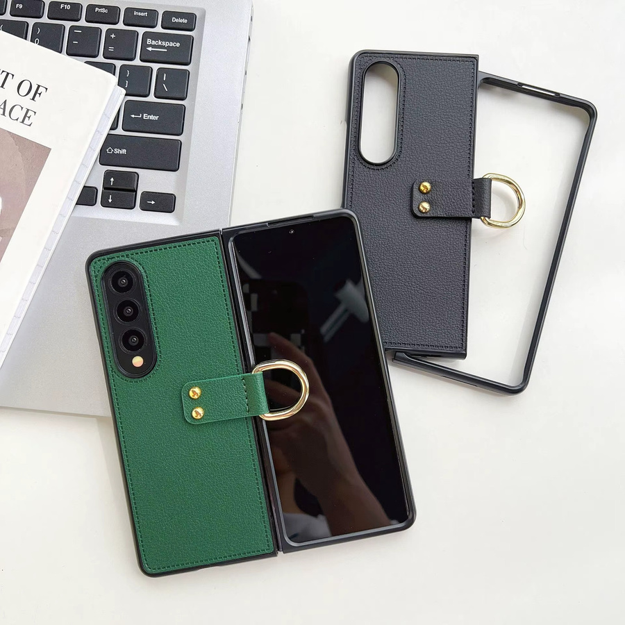 Samsung Handyhülle aus Leder mit Ringschnallenhalter für Galaxy Z Fold 7 6 5 4 5G in Orange, matt und anti-fall - Bild 3