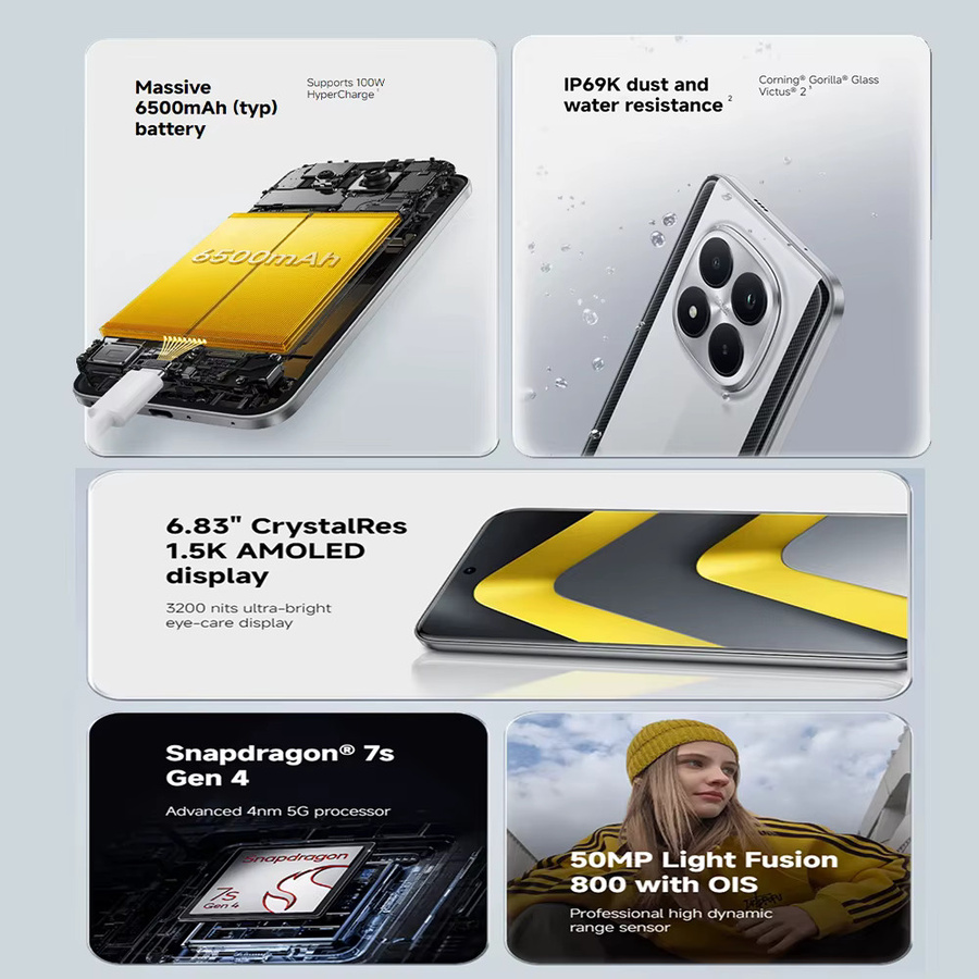 Xiaomi POCO M8 Pro 5G Smartphone Globale Version in Silber mit 6,83 Zoll Display, Snapdragon 7s Gen 4, 6500mAh Akku, 50MP Hauptkamera, 100W HyperCharge, Bluetooth und NFC - Bild 2