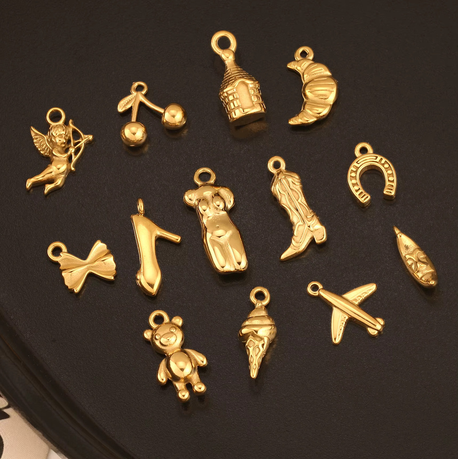Hello Fairy Charms Edelstahl, Kaktus/Stiefel/Violine/Hufeisen, Gold - Bild 1