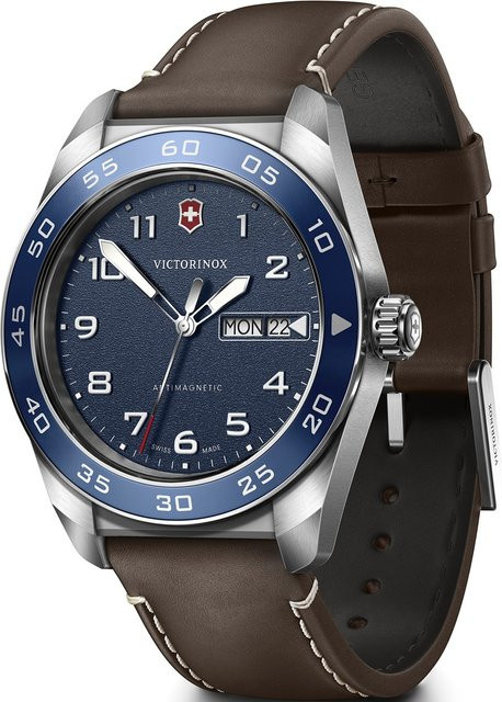 Victorinox Herrenuhr, Quarz, Edelstahl, 42 mm, Blau, Leder, 10 ATM - Bild 1