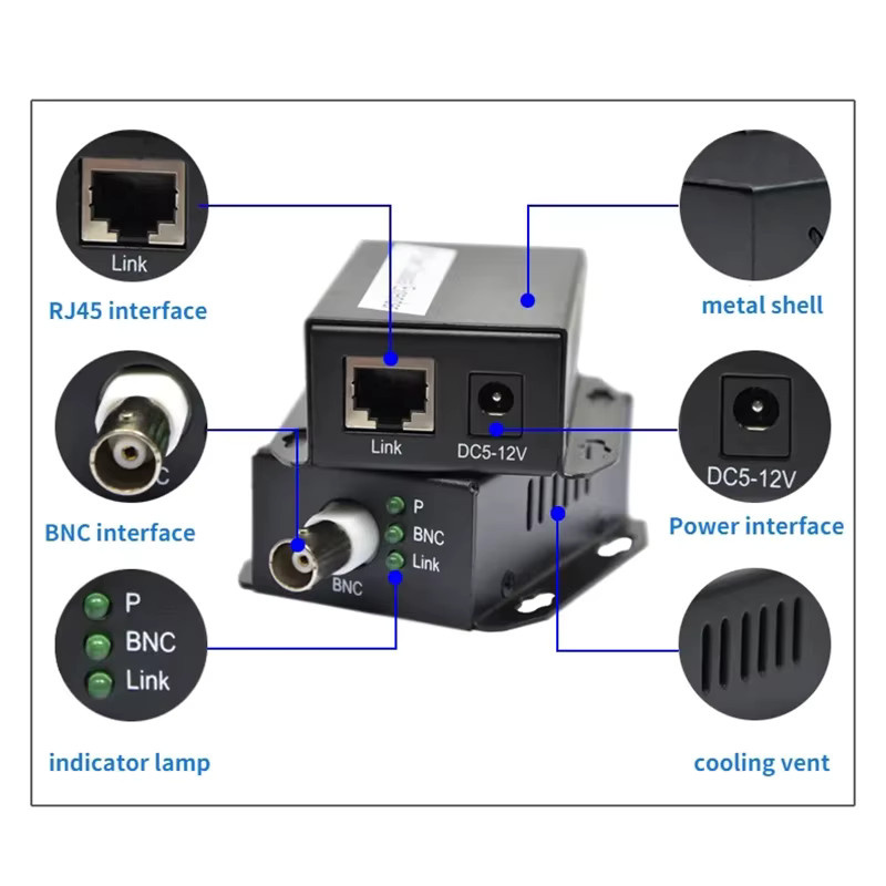 TITAK IP-Netzwerk-zu-Koaxial-Extender RJ45 Ethernet LAN Konverter für CCTV-Kameras in Schwarz - Bild 4