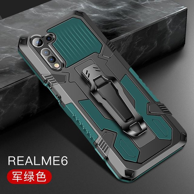 Stoßfeste Panzer Hülle mit Gürtelclip für OPPO Realme 6, Realme 6i und RMX2001 in Grün - Bild 1