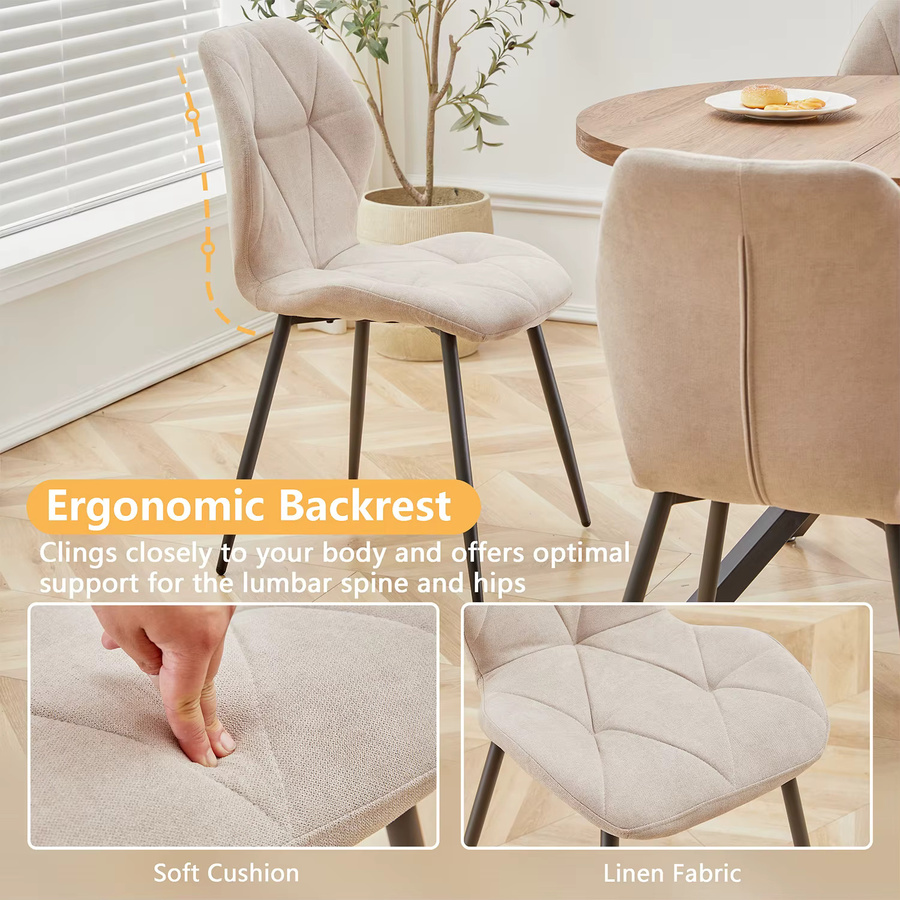 EGOONM Esszimmerstuhl Set aus Leinenstoff mit Metallbeinen in Beige für Küche, Esszimmer oder Balkon - Bild 2