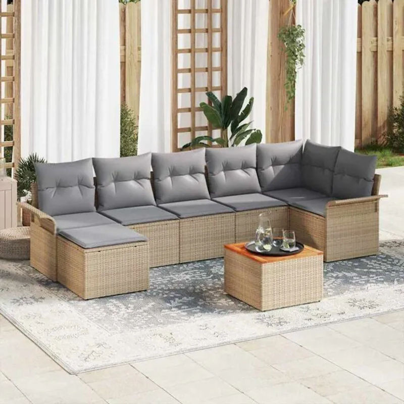 vidaXL Garten-Sofa-Set mit Kissen und Stauraum, 8-teiliges modulares Rattan-Set mit Fußhocker, Beige und Hellgrau - Bild 1