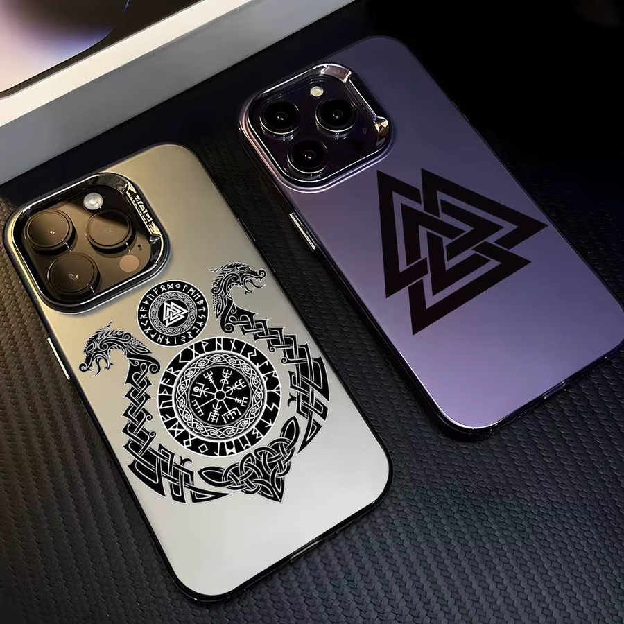 V-Viking Vegvisir Logo Design Handyhülle für Apple iPhone 11 bis 17 Pro Max in Schwarz Lila Matt Laser Metallic Aurora - Bild 2
