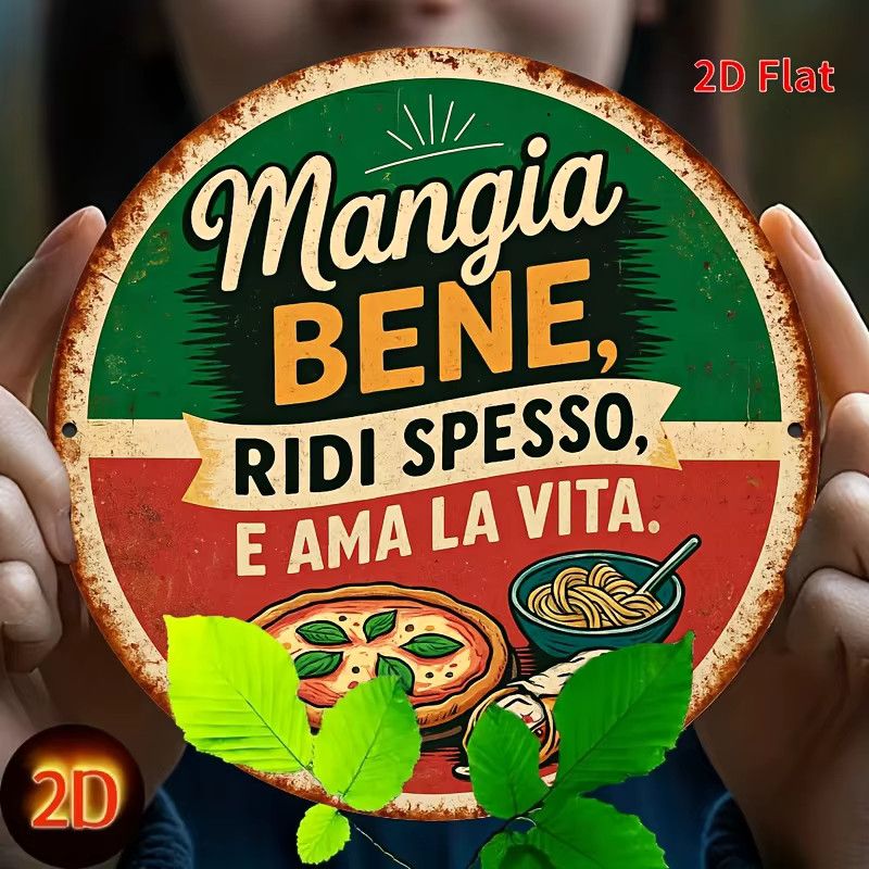 Vintage Blechschild Potdemiel Mangia Bene Ridi Spresso als italienische Restaurantdekoration und Metallwandkunst, B/H: 20 x 20 cm - Bild 4
