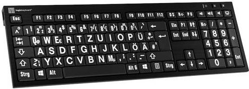 Logickeyboard XL Print Slim Line Tastatur Schwarz mit weißer Beschriftung, USB-Anschluss, QWERTZ Deutsch, Scissor-Mechanik - Bild 1