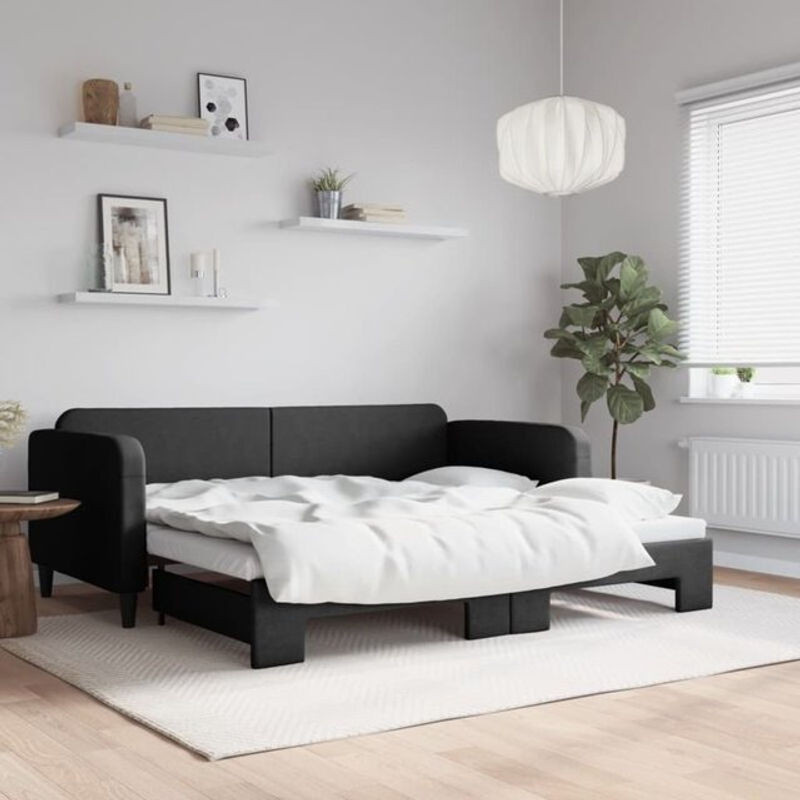 Ausziehbares Funktionsbett vidaxl in Schwarz aus Stoff und Holz, B/T/H: 190 x 90 cm - Bild 1