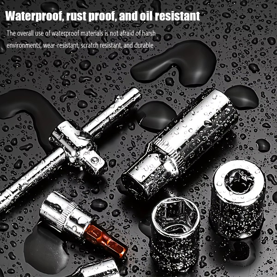 NIUXIANG 53-teiliges Steckschlüssel-Set mit 1/4 Zoll Antrieb, metrisch, inklusive Ratschenschlüssel und Verlängerungsstange, Farbe: Silber - Bild 4