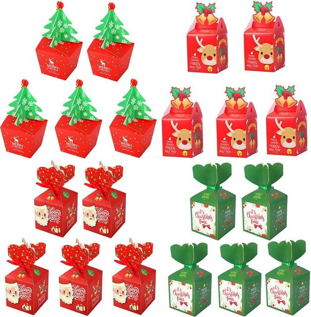 Set aus 4 oder 5 Weihnachtlichen Papiertüten für Geschenke mit Santa Claus und Schneemann Motiven in Mehrfarbig - Bild 1