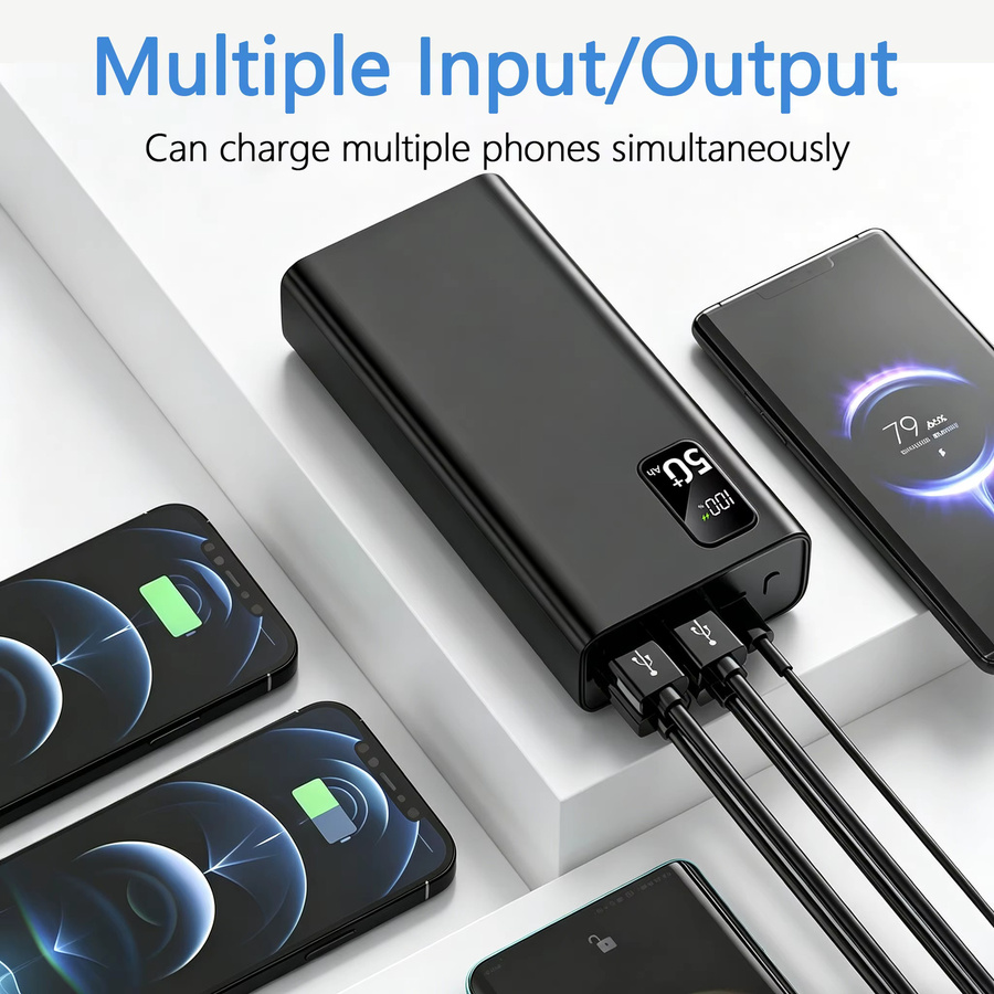 InTessry Powerbank mit 50000 mAh Kapazität, 66 W Schnellladung und LED-Leistungsanzeige, Typ-C, erhältlich in Schwarz oder Weiß - Bild 1