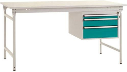 Manuflex BB5281.5021 Komplett-Beistelltisch BASIS stationär mit Melamin-Platte und Stahl-Unterbau in Blau und Weiß, B/T/H: 150 x 80 x 78 cm - Bild 1