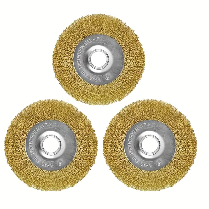 3-teiliges Kupferdrahtbürsten-Set in Gold mit Stahldrahtverbinder zur Rostentfernung, zum Schleifen und Reinigen für den Winkelschleifer oder die Handnutzung - Bild 4