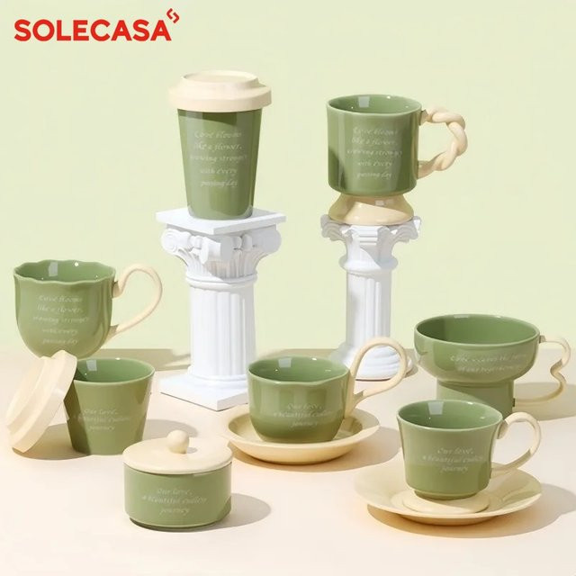 SOLECASA Keramik-Kaffeetasse mit Untertasse, Grün, 230 ml - Bild 1