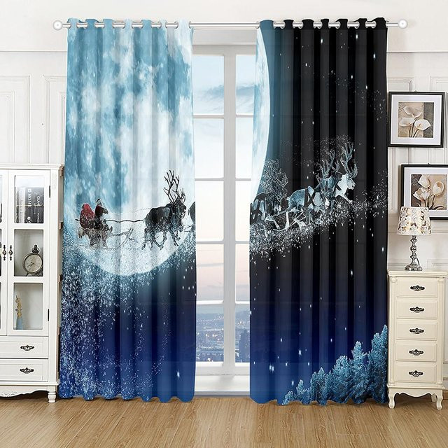 Weihnachten Fenster Vorhänge Set Blau, 2er Pack, halbtransparent mit Ösen, B: 60 cm, H: 60 cm - Bild 1