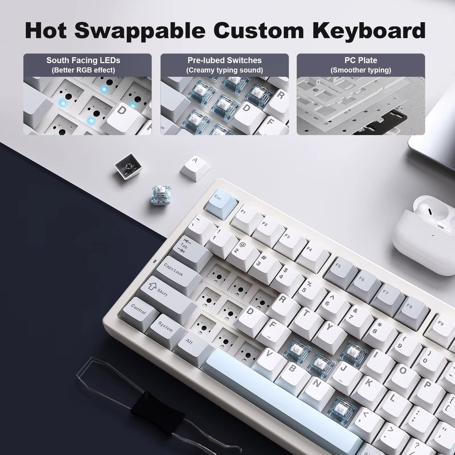 YUNZII IF99 Mechanische Gaming-Tastatur in Weiß mit intelligentem LCD-Display, kabellos via Bluetooth oder Wi-Fi, QMK/VIA Custom Gasket Hot Swap RGB 96 % Layout - Bild 5