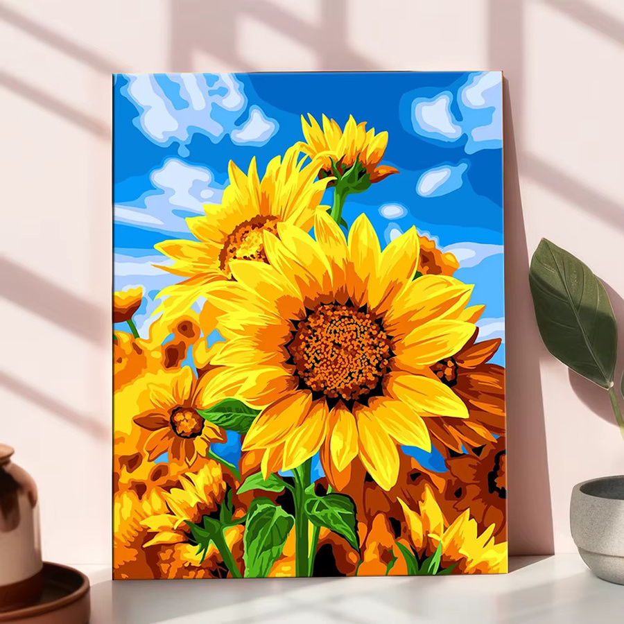 HUACAN Malen nach Zahlen Set Sonnenblumen Blumen auf Leinwand Gelb Wandkunst für Hobby und Home Decor - Bild 2