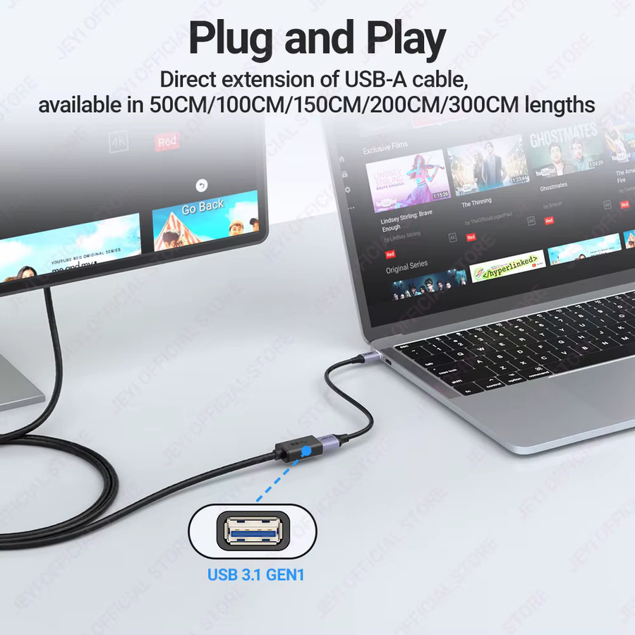 JEYI USB 3.0 GEN1 Verlängerungskabel in Schwarz für schnelle Datenübertragung mit Stecker zu Buchse für Tastatur, Maus und Flash-Laufwerke - Bild 4