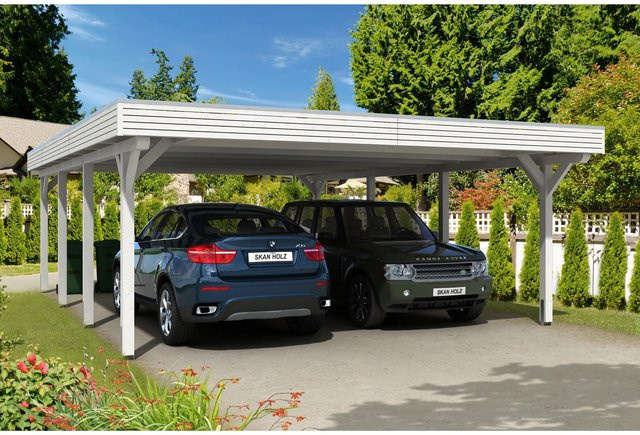 Skan Holz Carport Spessart aus Fichte mit Aluminium-Dachplatten in Weiß, B/T: 611 x 846 cm, Höhe: 258 cm - Bild 1