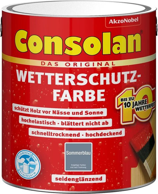 Consolan Wetterschutzfarbe für Holz in Sommerblau, seidenglänzend, 2,5 l - Bild 1