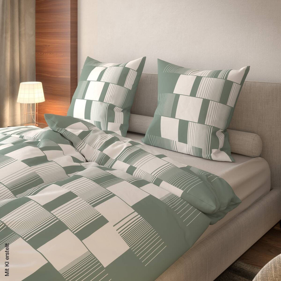 Sensation Microfaser Bettwäsche Set Grün Weiß mit Bettbezug und Kissenbezug aus Polyester, B/H: 135 x 200 cm, Kissen: 80 x 80 cm - Bild 3