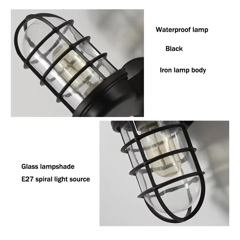 Industrielle Wandleuchte im Vintage Loft Design als Lichterkäfig aus Metall in Schwarz mit transparentem Glas für Wohnzimmer, Garten oder Außenbereiche - Bild 6