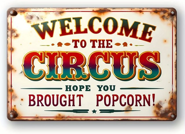 CIFBUY Vintage Zirkus-Willkommensschild aus Metall in Multicolour, Retro Wandschild mit Typografie, Breite: 20,32 cm, Höhe: 30,48 cm - Bild 1