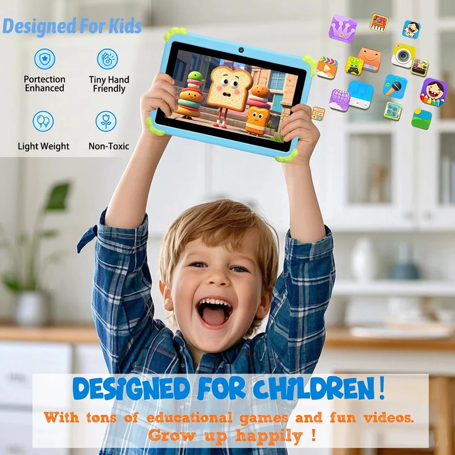 BDF Kinder Tablet mit Cartoon-Muster, 7 Zoll Display, Android 13, 4 GB RAM, 64 GB ROM, Blau - Bild 5