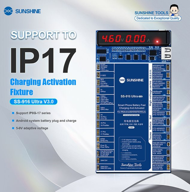 SUNSHINE SS-916 V3.0 Batterie Schnellladeaktivierungsplatine Testvorrichtung für Android und iPhone 17 Pro Max Mobiltelefone - Bild 1