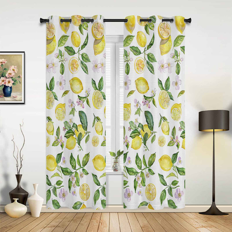 Super Six Vintage Fenster Vorhang mit Zitrone Aquarell Design, halbtransparent, Polyester, B: 135 cm, H: 160 cm - Bild 2
