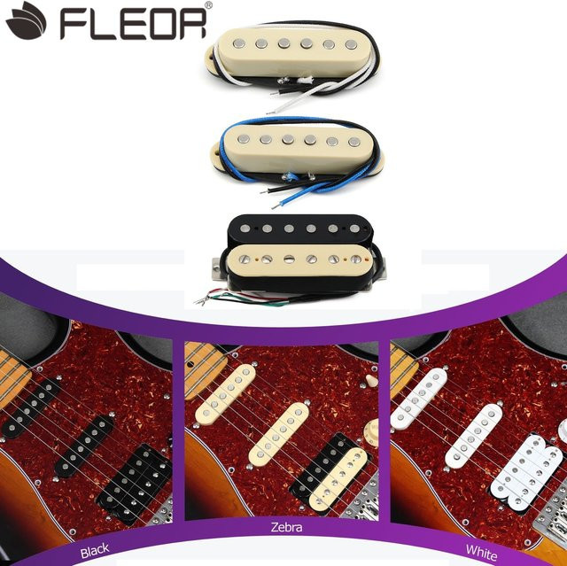 FLEOR HSS Gitarren-Tonabnehmer-Set mit Alnico 5 Magneten in Schwarz für ST-Gitarren (Humbucker und Single-Coil) - Bild 1