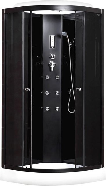 Kerra Hydromassagekabine Oviedo Eckdusche mit flacher Duschwanne, Schwarz, B/T: 89 x 89 cm, Höhe: 220 cm, mit Handbrause, Kopfbrause und LED-Beleuchtung - Bild 1