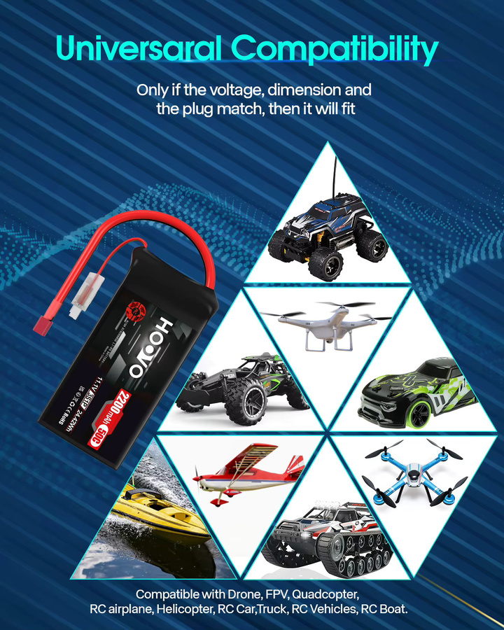 2er-Set HOOVO LiPo Akku 3S 11,1 V mit 2200 mAh und 50C, Softcase Kurze Batterie mit T-Stecker für RC Auto, Hubschrauber und Flugzeug, Schwarz - Bild 5