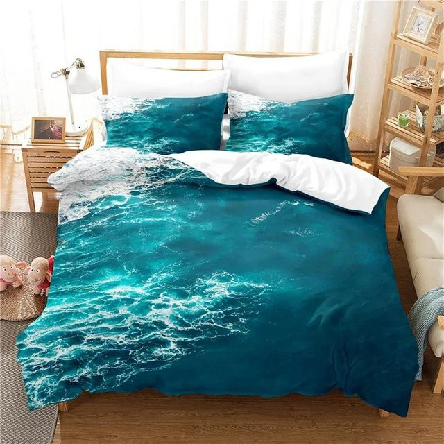 JMG Household Supplies 3D-Bettwäscheset Meereswellen in Blau mit Kissenbezug, B/H: 140 x 210 cm - Bild 1