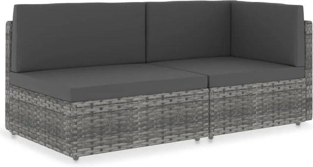 vidaXL Modulares 2-Sitzer-Sofa in L-Form aus grauem PE-Rattan mit Polsterkissen und Metallrahmen - Bild 1
