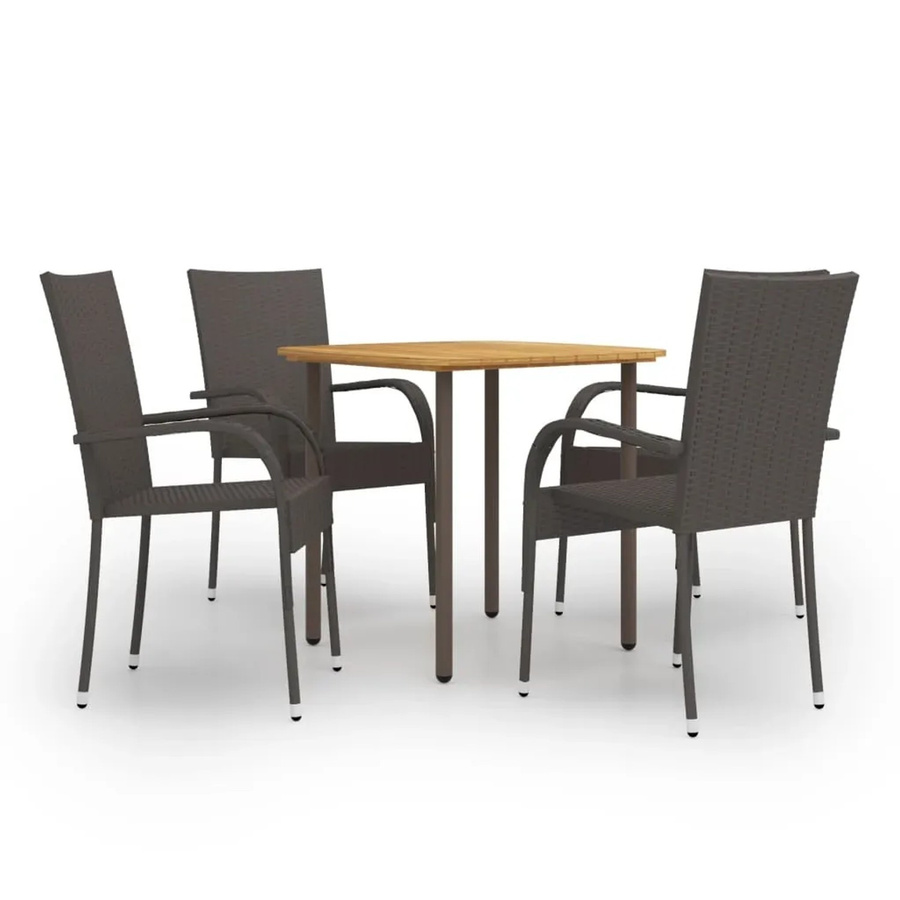 vidaXL 5-tlg Garten-Essgruppe aus Poly Rattan und Akazienholz in Braun - Bild 2