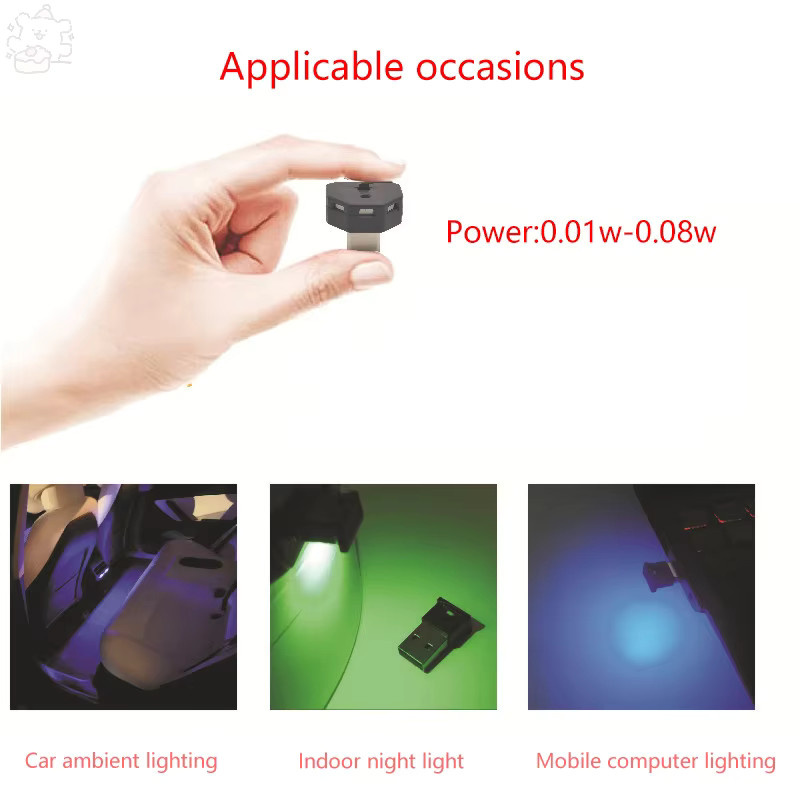 SHIDWJ Mini RGB LED Auto Umgebungslicht mit Typ-C Anschluss, Dekorative Neon Nachtlampe für die Auto-Innenraum Atmosphäre in Schwarz und Multicolour - Bild 3