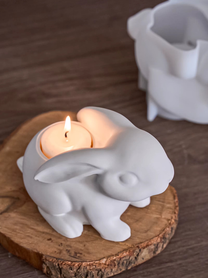 UDOCOOL Silikonform für DIY Ostern Kaninchen Kerzenhalter in Weiß - Bild 2
