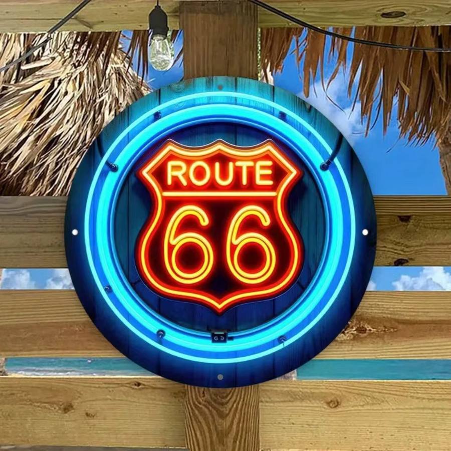 CIFBUY Vintage Route 66 Metall-Wandschild aus Aluminium in Blau und Orange, Rund - Bild 4