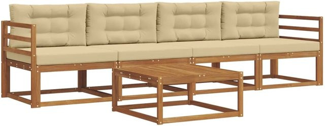 vidaXL Outdoor-Sofagarnitur aus Akazienholz mit Kissen in Natur und Beige - Bild 1