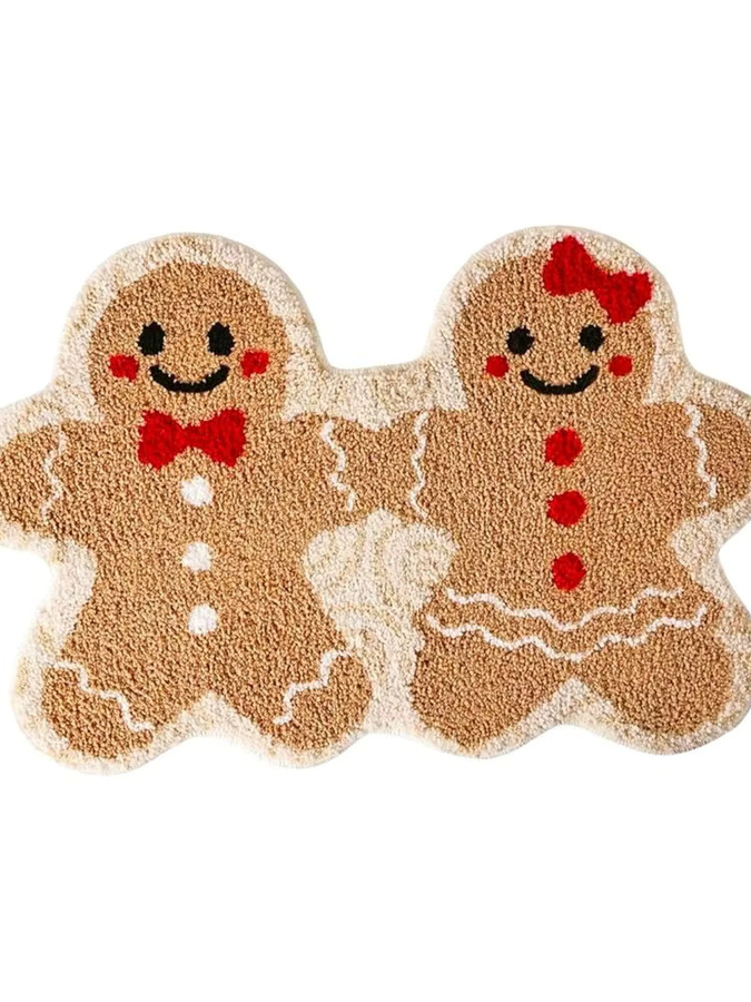 VIKAMA Weihnachtsteppich Gingerbread Man in Braun, rutschfeste Bodenmatte für Badezimmer und Heimdekoration, B/T: 60 x 40 cm - Bild 3