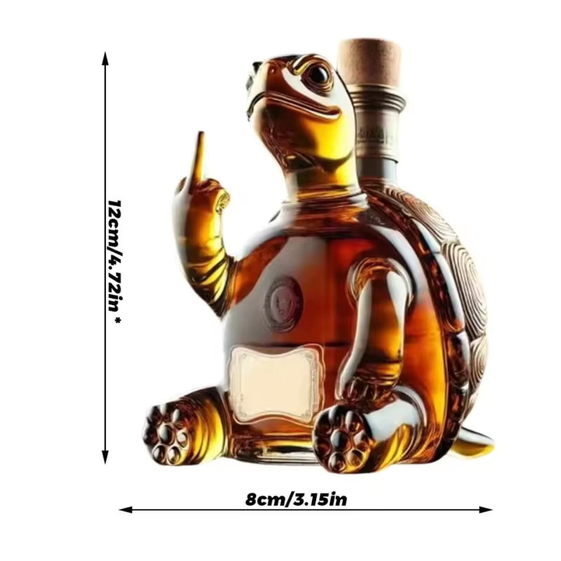 XMSJ Glas-Dekanter in Schildkrötenform mit Mittelfinger-Motiv, transparentes Whisky- und Weinflaschen-Ornament für die Bar-Dekoration - Bild 3