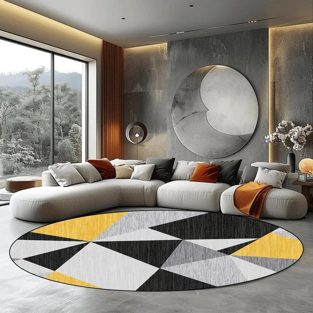 Karpetti Runder Teppich Modern Grau Geometrisch Waschbar und Rutschfest Durchmesser: 100 cm - Bild 1