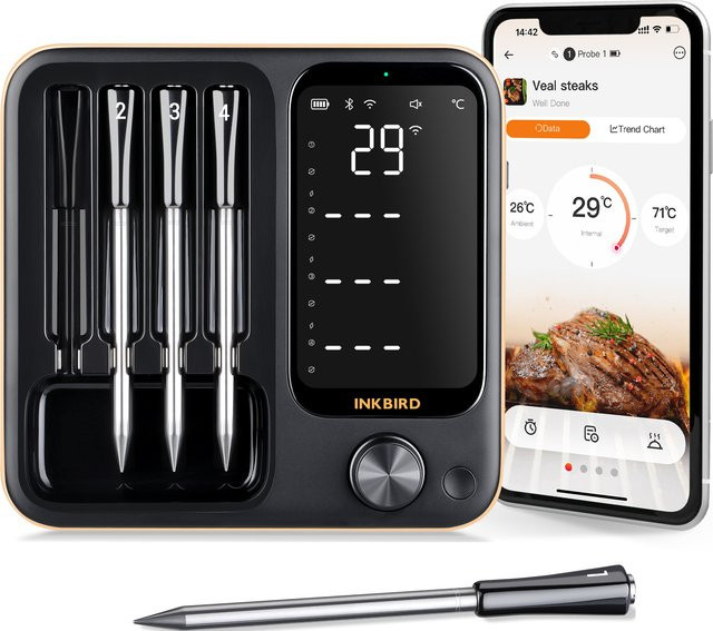 Inkbird Kabelloses Bluetooth Fleischthermometer in Schwarz mit 4 Sensoren und App-Steuerung für BBQ und Grillen - Bild 1